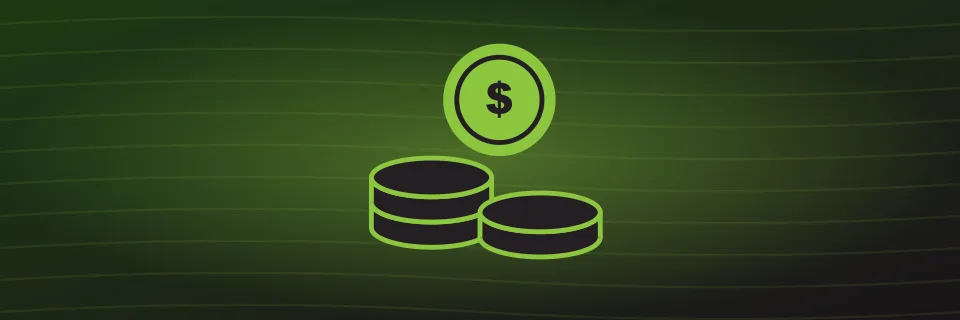 Stack of coins with a dollar coin for the Asino Casino cashier in AUD and crypto